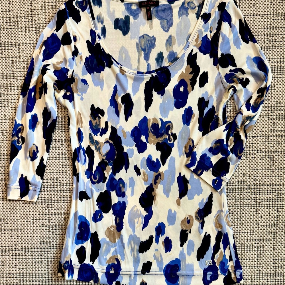 Escada Blue Fitted 3/4 Sleeve Blouse